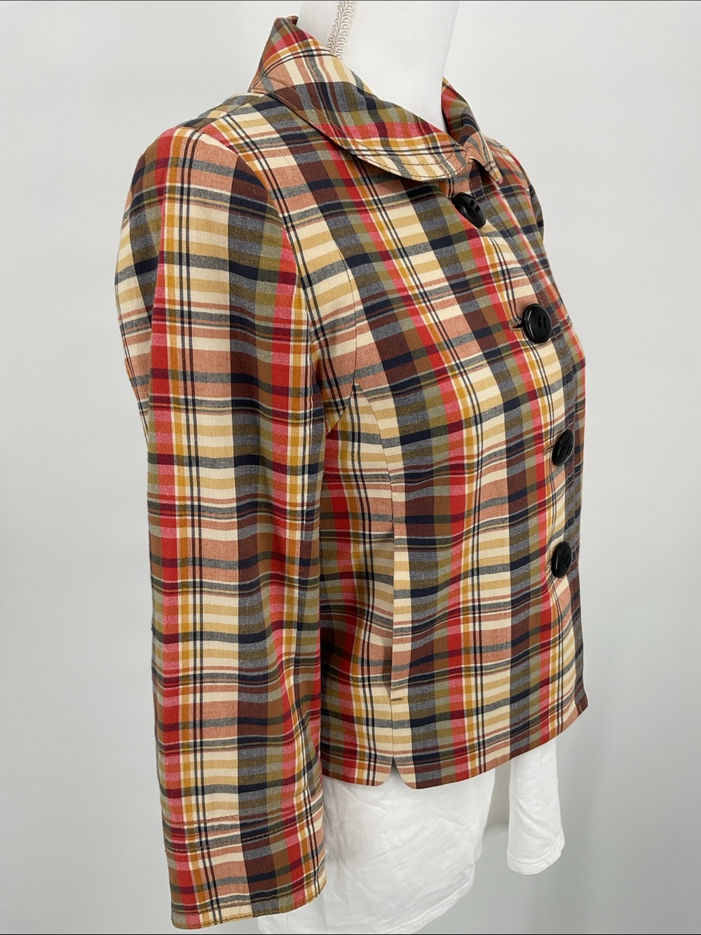 J.Crew Plaid Cropped Jacket Peter Pan Collar Cotton Fully Lined Size 4 - Picture 2 of 8